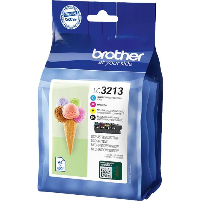 Pack de 4 cartouches d'encre de marque Brother LC-3213BKCMY (4 x 400 pages)