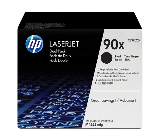 HP 90X Dual PackCartouche Laser de Marque HP CE390XD Noir Haute Capacité 24 000 copies