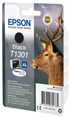 Cartouche Jet d'encre de Marque Epson T1301 Black DURABRITE Ultra Taille XL (25,4ml/945pages) (Serie Cerf)