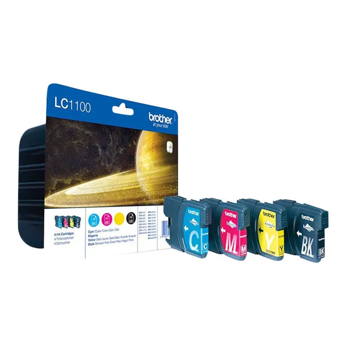 LOT de 4 Cartouches Jet d'encre de marque BROTHER LC1100BKCMY (1 NOIR + 1 CYAN + 1 MAGENTA + 1 Jaune) 3150 copies pour imprimante Brother MFC 5490
