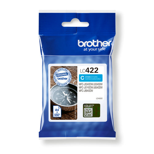 Cartouche d'encre de marque BROTHER LC422C Cyan 550 pages pour imprimante Brother MFC J5345