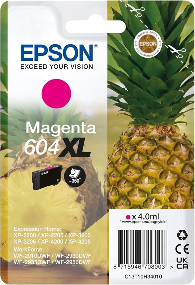 Cartouche d'encre de Marque Epson 604XL Série Ananas (C13T10H34) - Magenta- Format XL-(350pages)