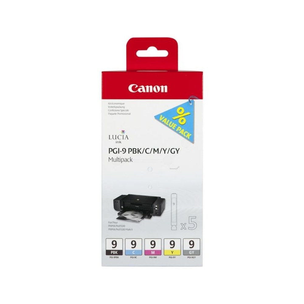 Cartouches d'origines Canon 1034B013 / PGI-9 - multipack 5 couleurs : noire, cyan, magenta, jaune, grise