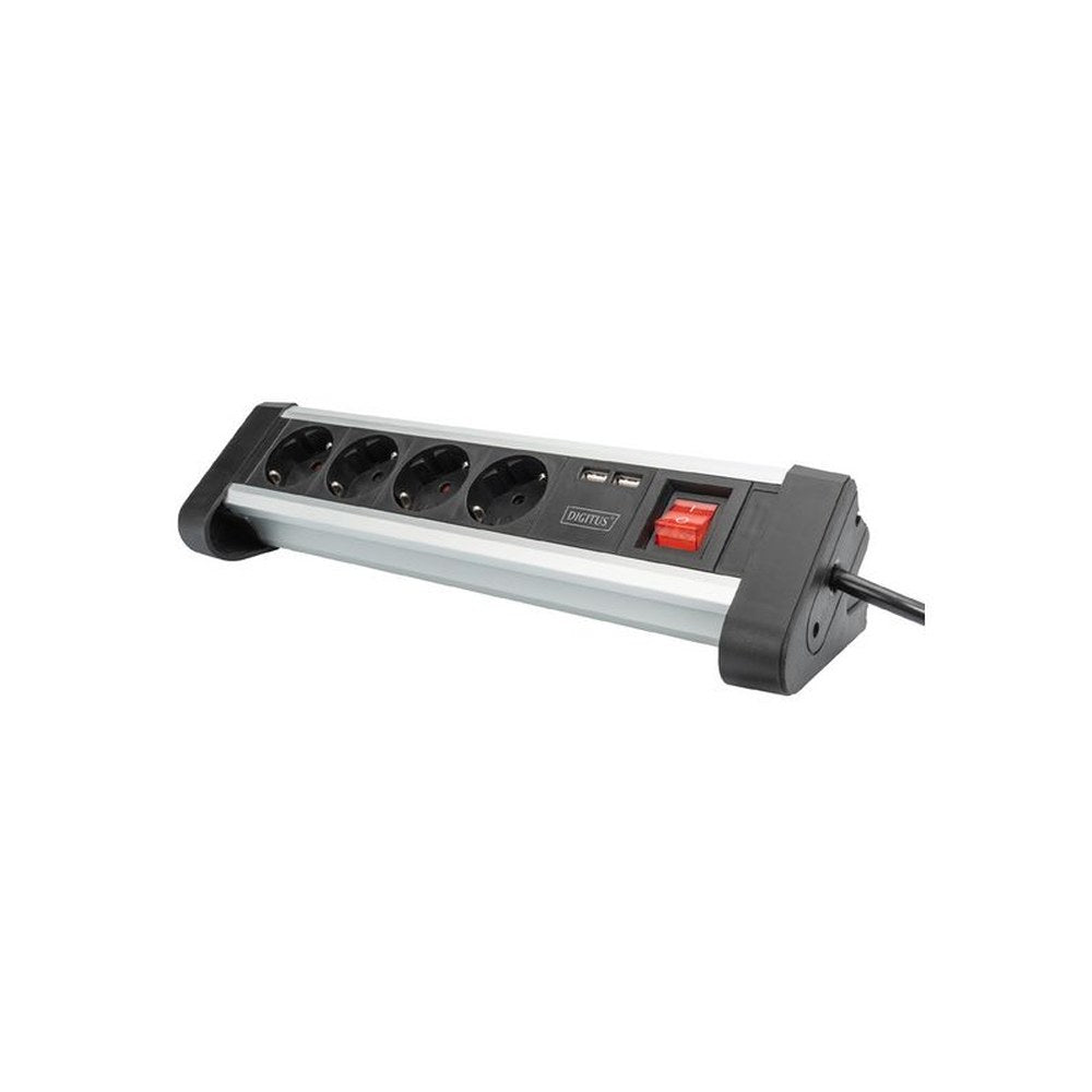 DIGITUS Steckdosenleiste, 4-fach, 2x USB, mit Schalter