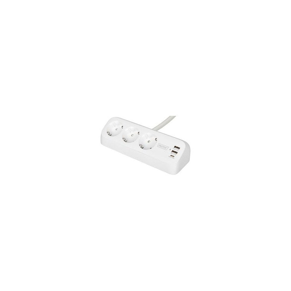 DIGITUS Steckdosenleiste, 3-fach + 3x USB, weiß