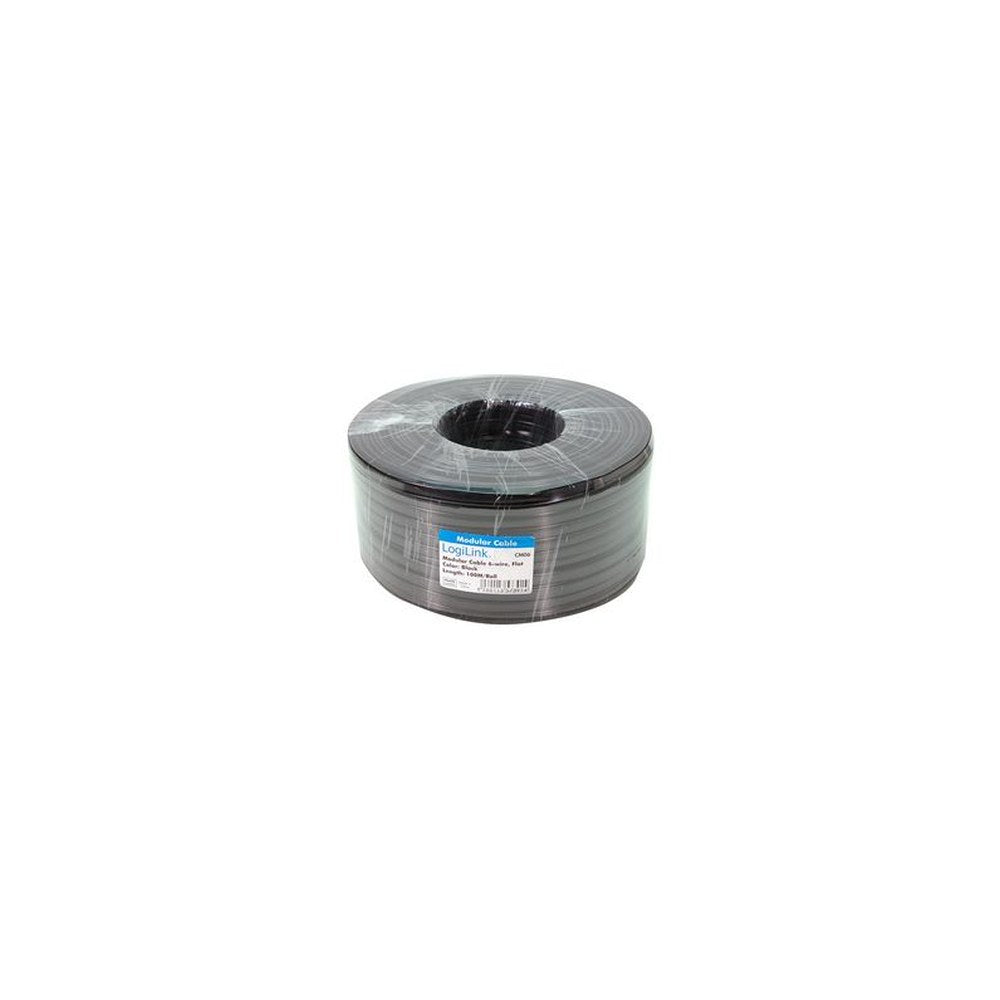LogiLink Câble téléphonique, 100 m, 6 fils, plat, noir