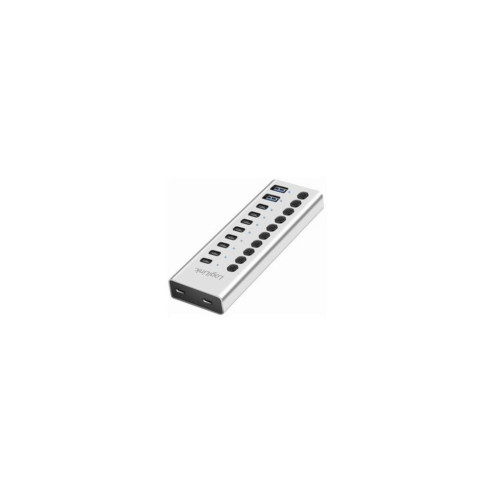 LogiLink Hub USB 3.2, 10 ports, interrupteurs on/off, argent