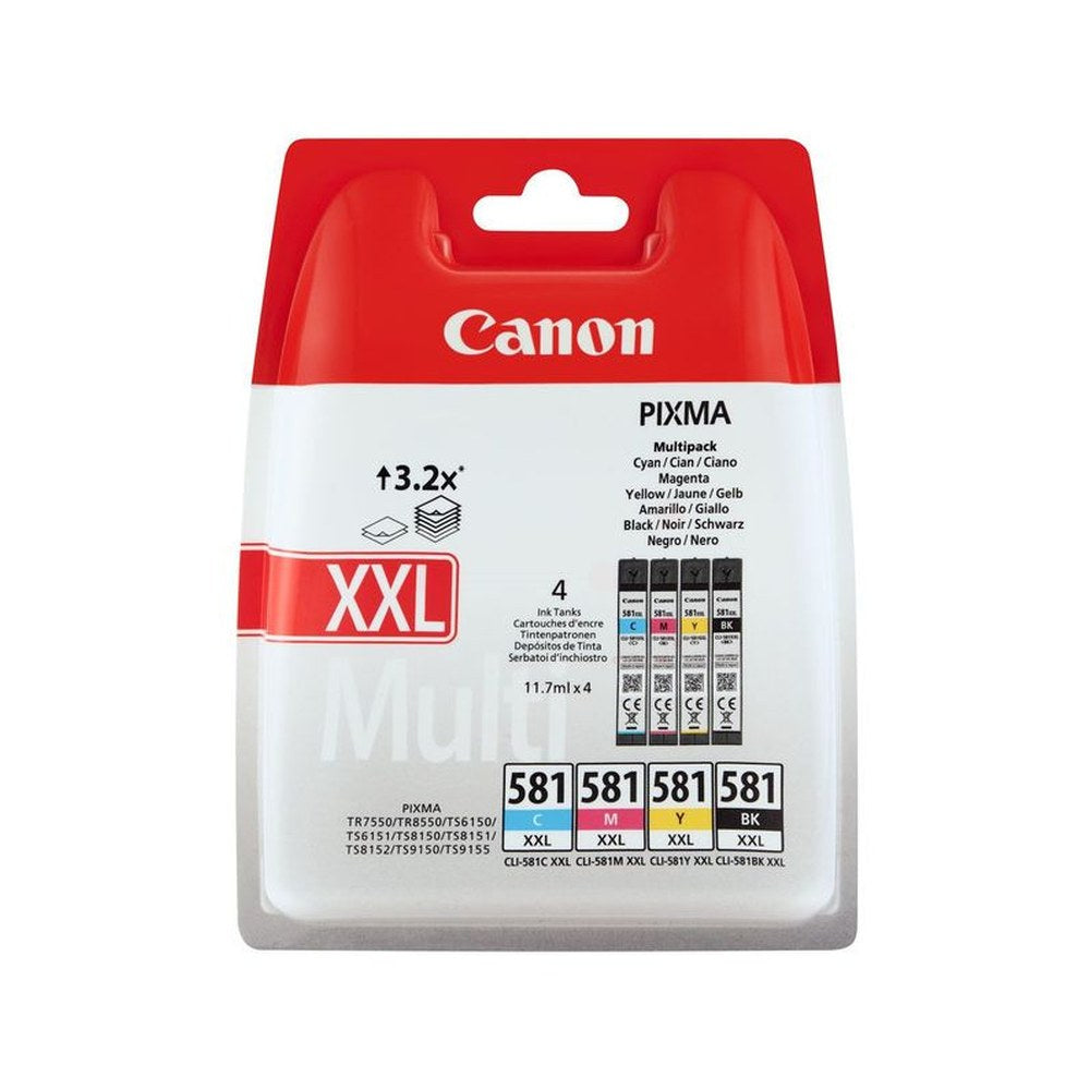 Cartouches d'origines Canon 1998C007 / CLI-581 XXL - multipack 4 couleurs : noire, cyan, magenta, jaune