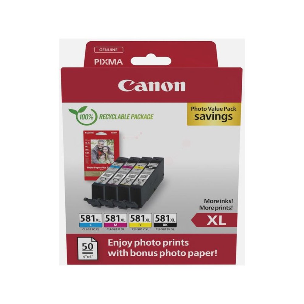 Cartouches d'origines Canon 2052C006 / CLI-581 XL - multipack 4 couleurs : noire, cyan, magenta, jaune