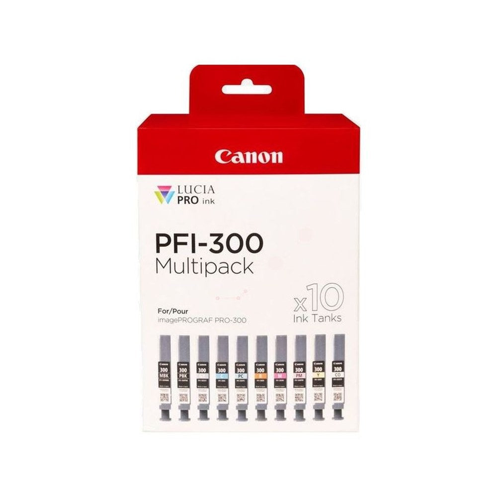 Cartouches d'origines Canon 4192C008 / PFI-300 - multipack 10 couleurs : noire, cyan, magenta, jaune, cyan photo, magenta photo, rouge, grise