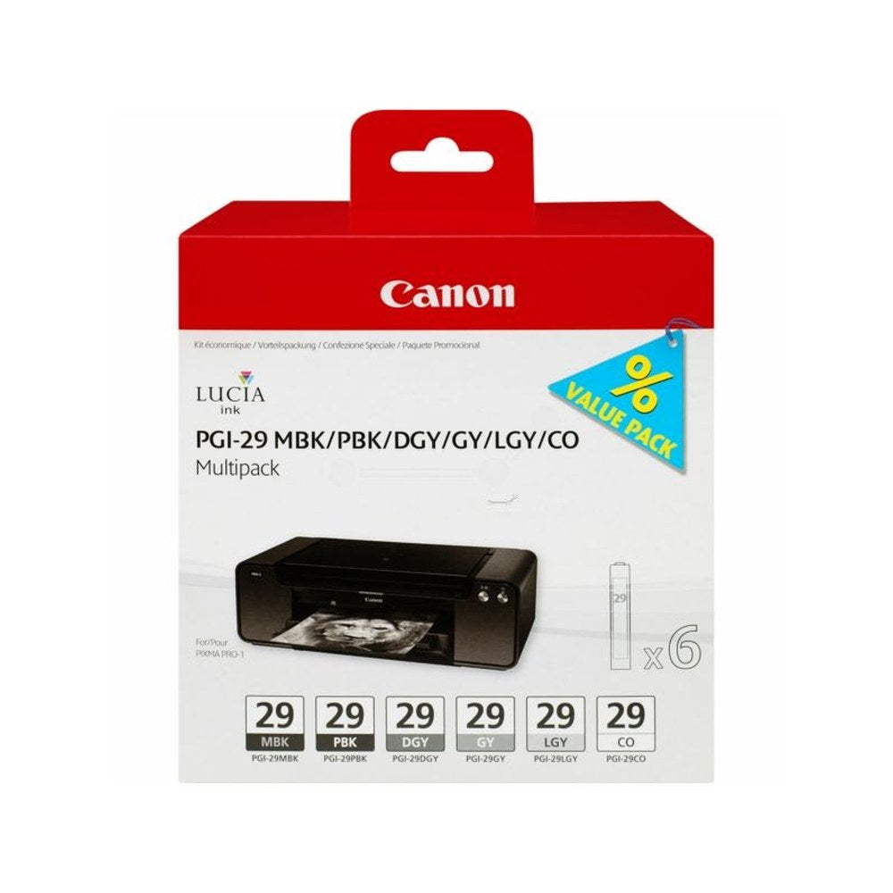 Cartouches d'origines Canon 4868B018 / PGI-29 - multipack 6 couleurs : noire, grise, gris photo, gris foncée
