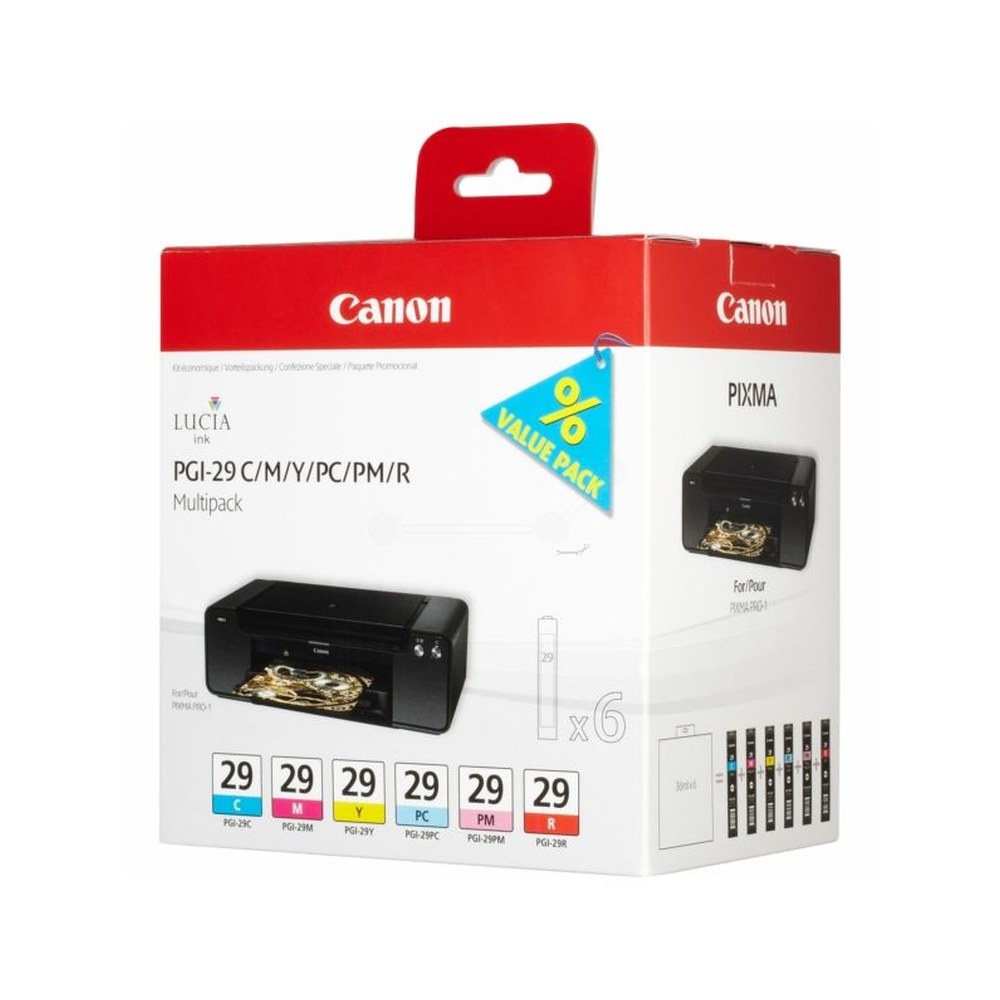 Cartouches d'origines Canon 4873B005 / PGI-29 - multipack 6 couleurs : cyan, magenta, jaune