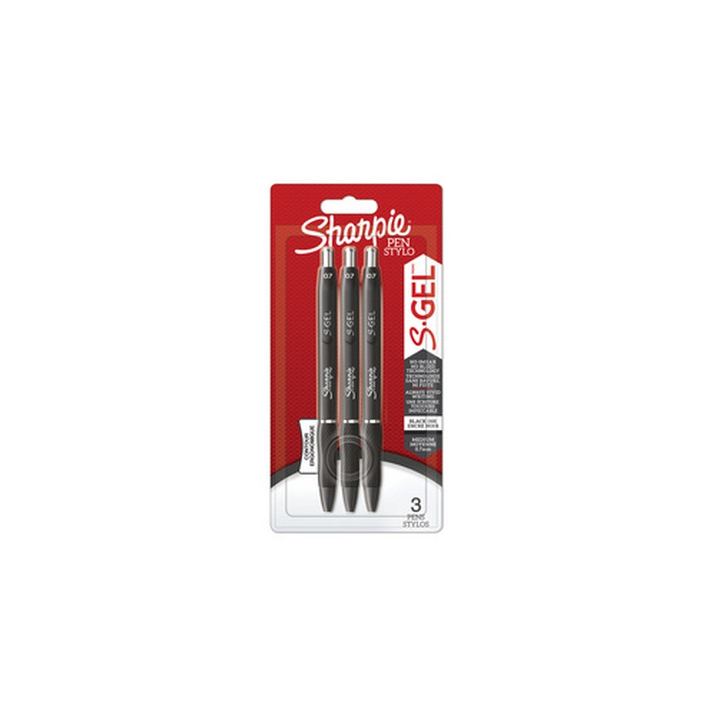 Sharpie Stylo encre gel S-GEL, 0,7 mm, noir, blister de 3