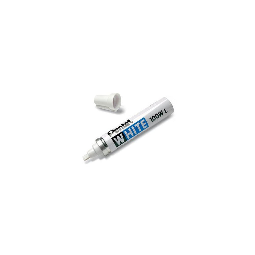 Pentel Marqueur permanent X100W L, pointe biseautée, blanc