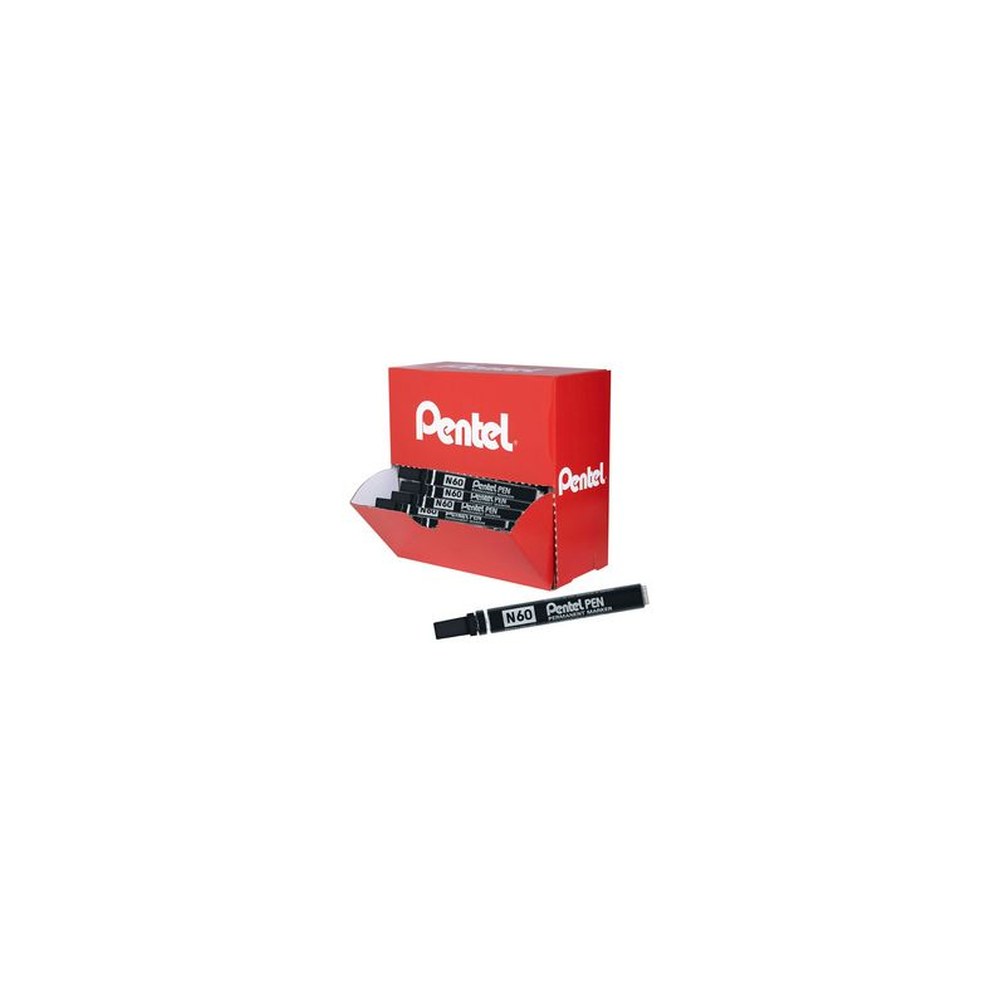 Pentel Marqueur permanent N60, boîte présentoir de 36, noir