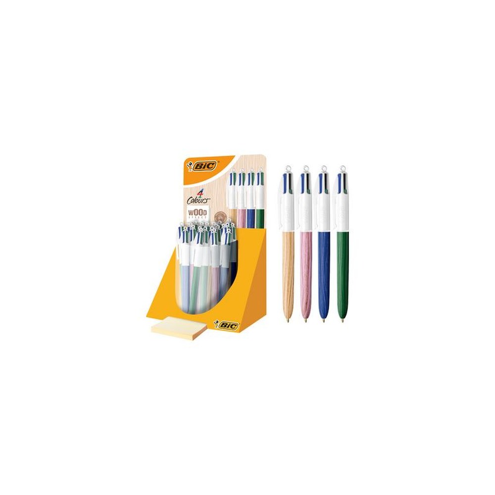 BIC Stylo à bille rétractable 4Colours Wood Style présentoir