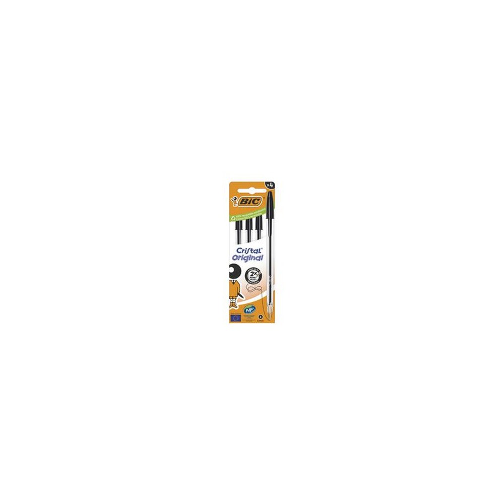 BIC Stylo à bille Cristal Original, boîte carton de 4, noir