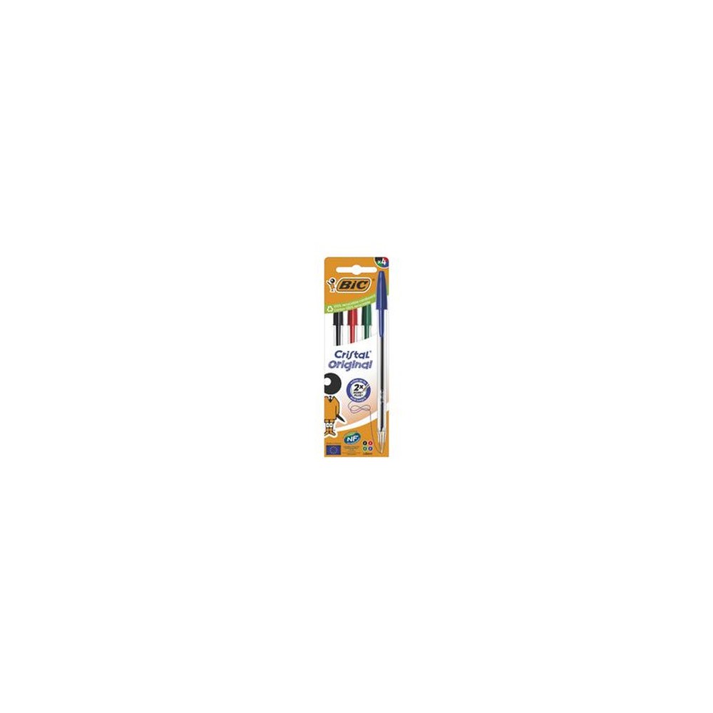 BIC Stylo à bille Cristal Original, boîte carton de 4