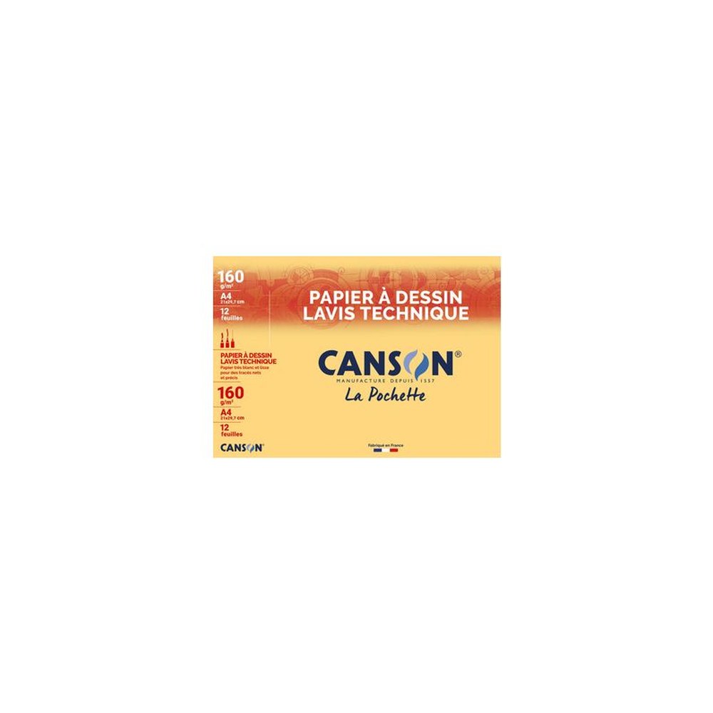 CANSON Papier à dessin Lavis technique, A3, 200 g/m2, blanc
