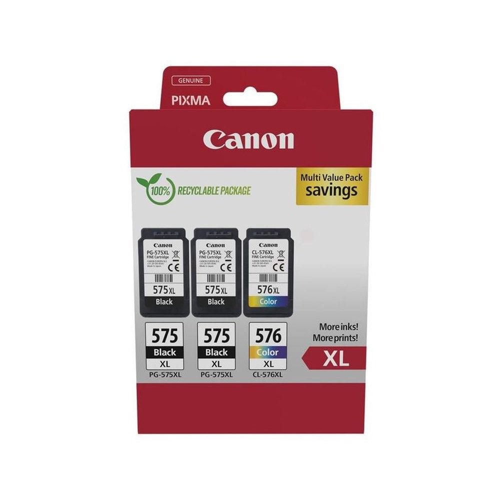 Cartouches d'origines Canon 5437C004 / PG-575XL+CL-576XL - multipack 3 couleurs : noire, multicouleur