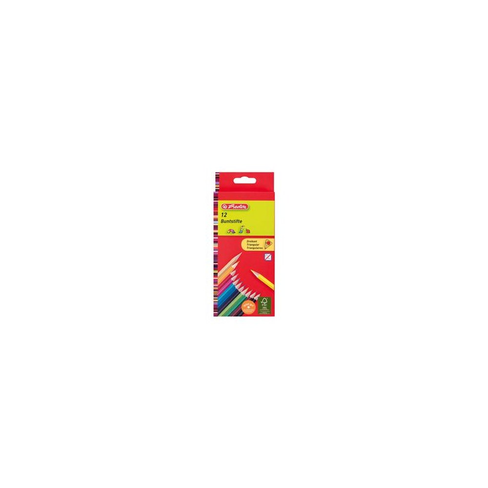 herlitz Crayons de couleur triangulaires, étui carton de 12