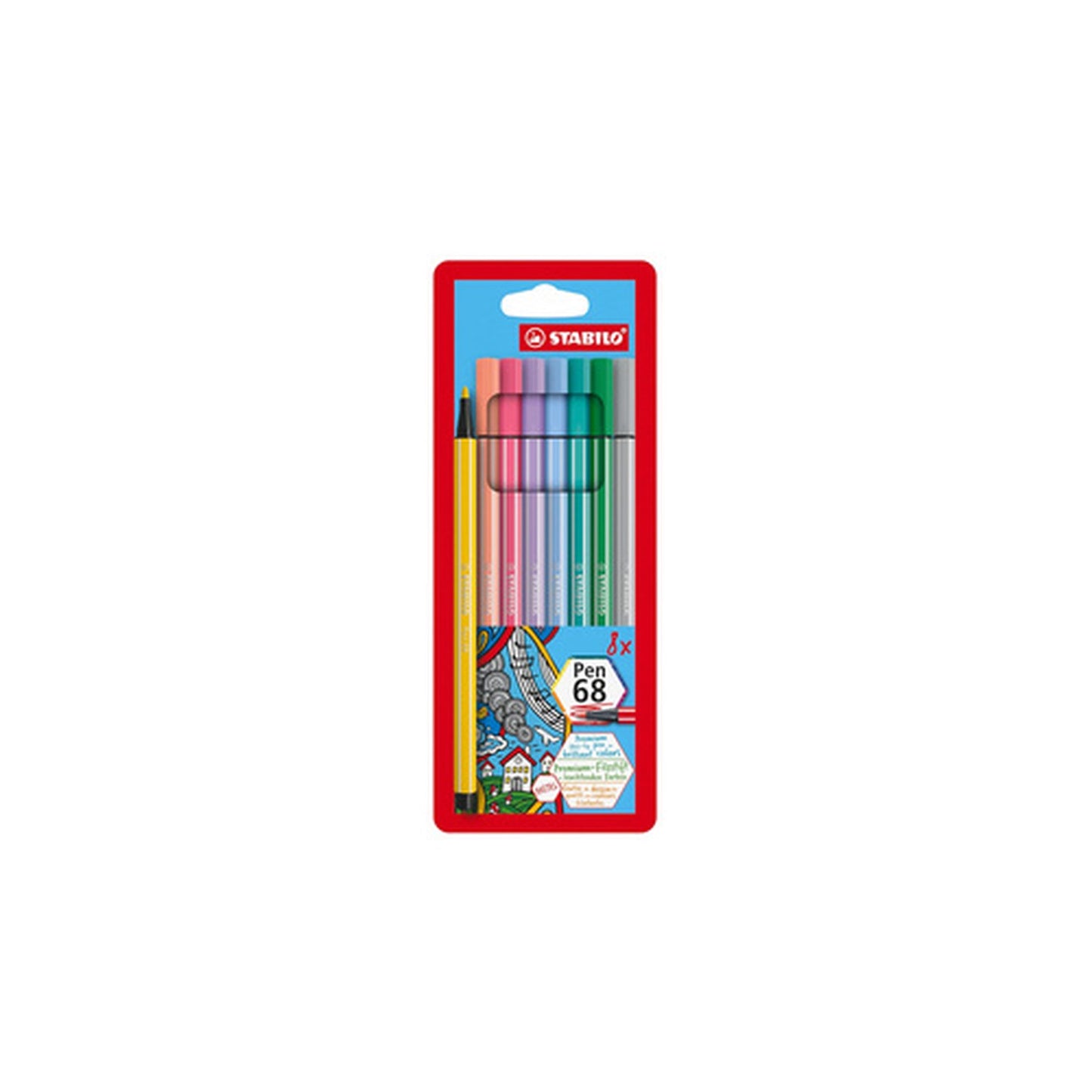 STABILO Feutre Pen 68 PASTEL, étui en carton de 8
