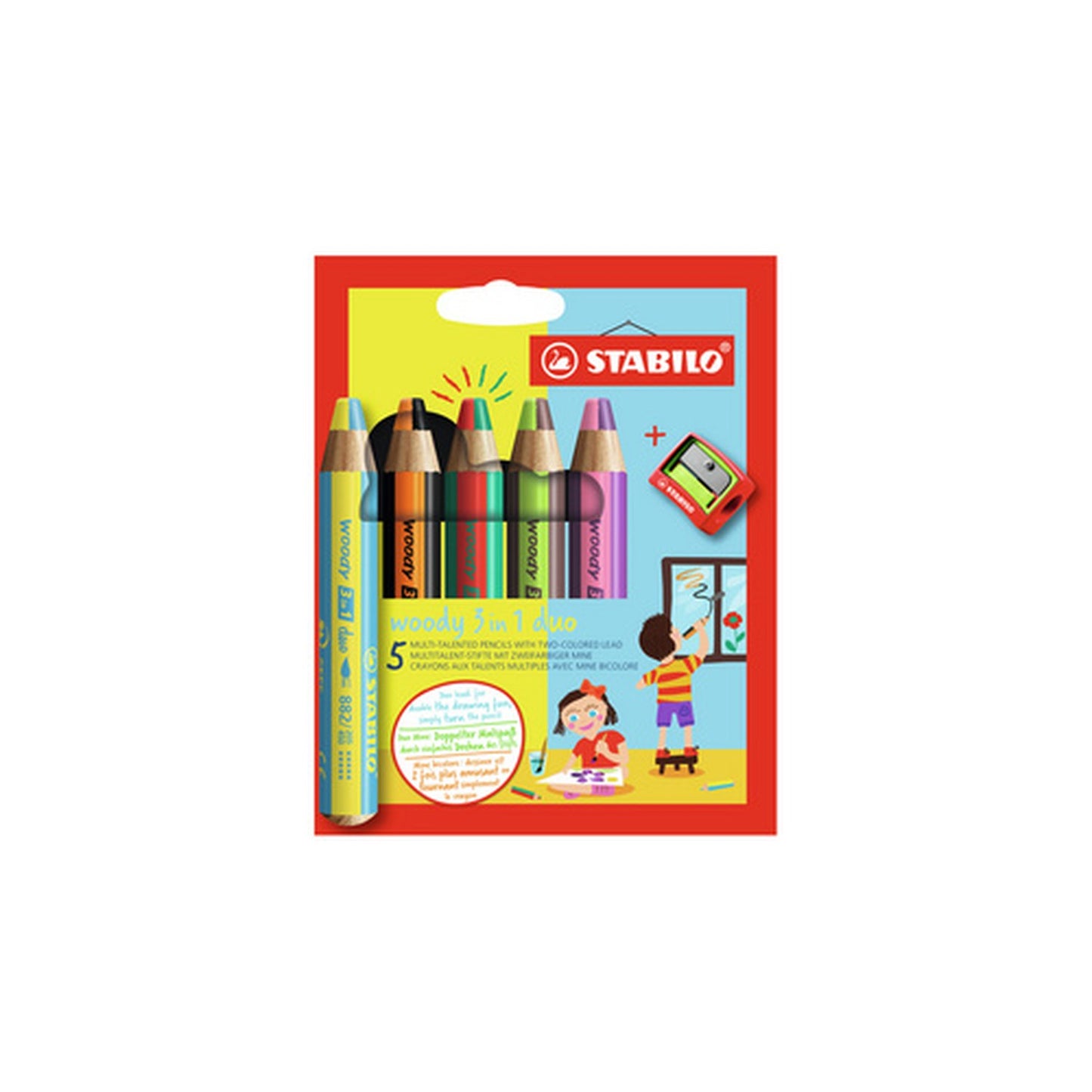 STABILO Crayon multi-talents woody 3 en 1 duo, étui de 5