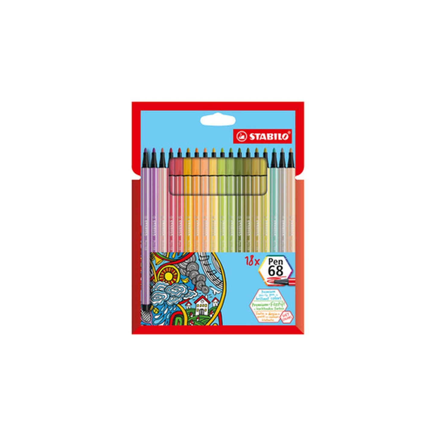 STABILO Feutre de coloriage Pen 68, étui carton de 18