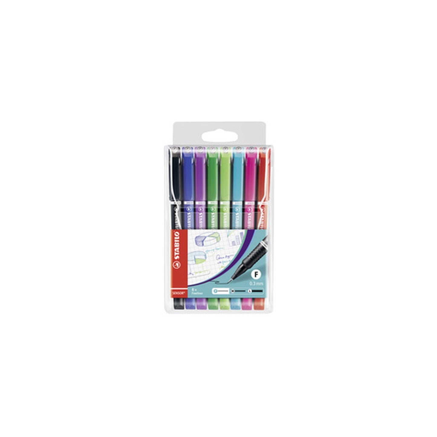 STABILO Feutre à pointe fine sensor F, étui plastique de 8