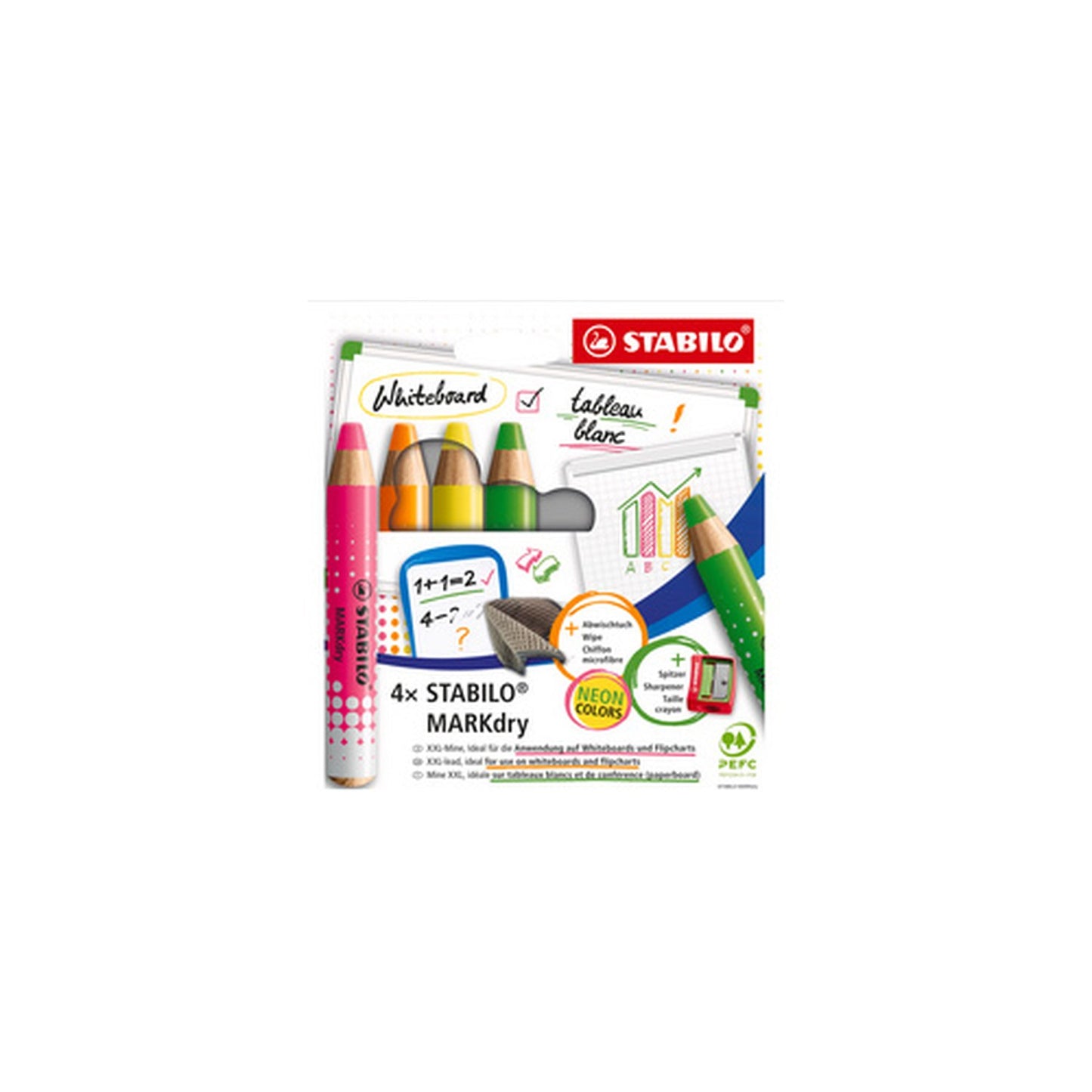 STABILO Crayon marqueur MARKdry FLUO, étui de 4
