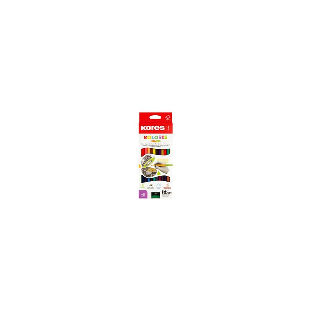 Kores Crayons de couleur "DUO", étui carton de 12 + taille-