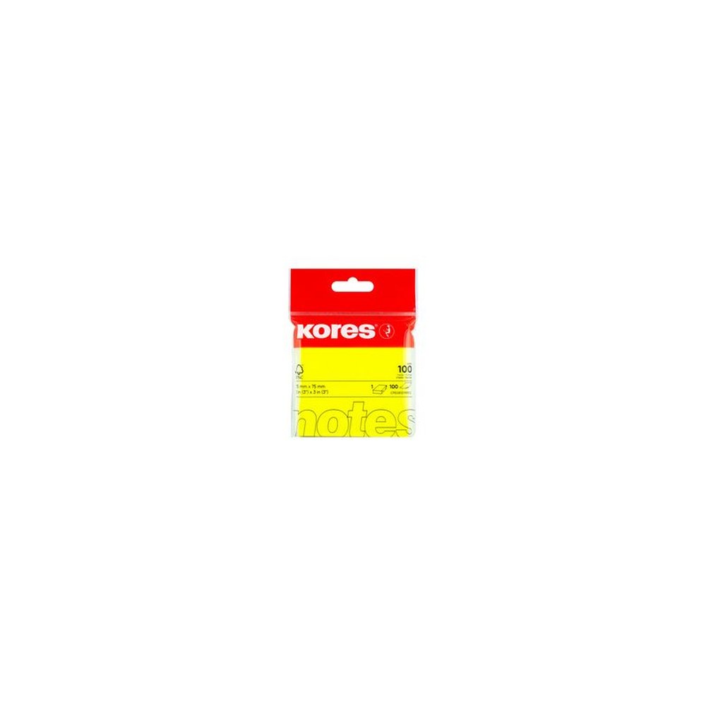 Kores Note adhésive "NEON", 75 x 75mm, uni, jaune fluo