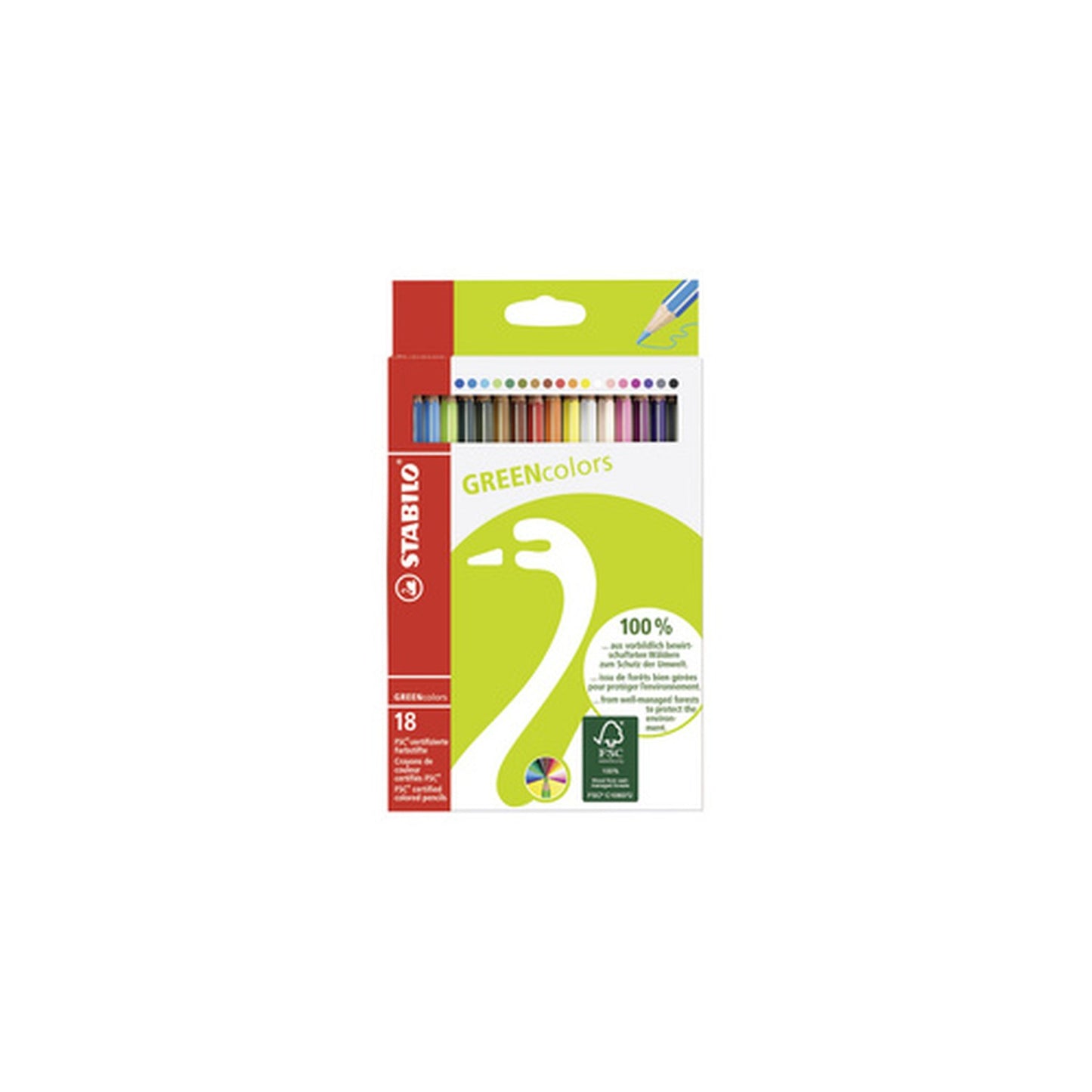 STABILO Crayon de couleur GREENcolors, étui carton de 18
