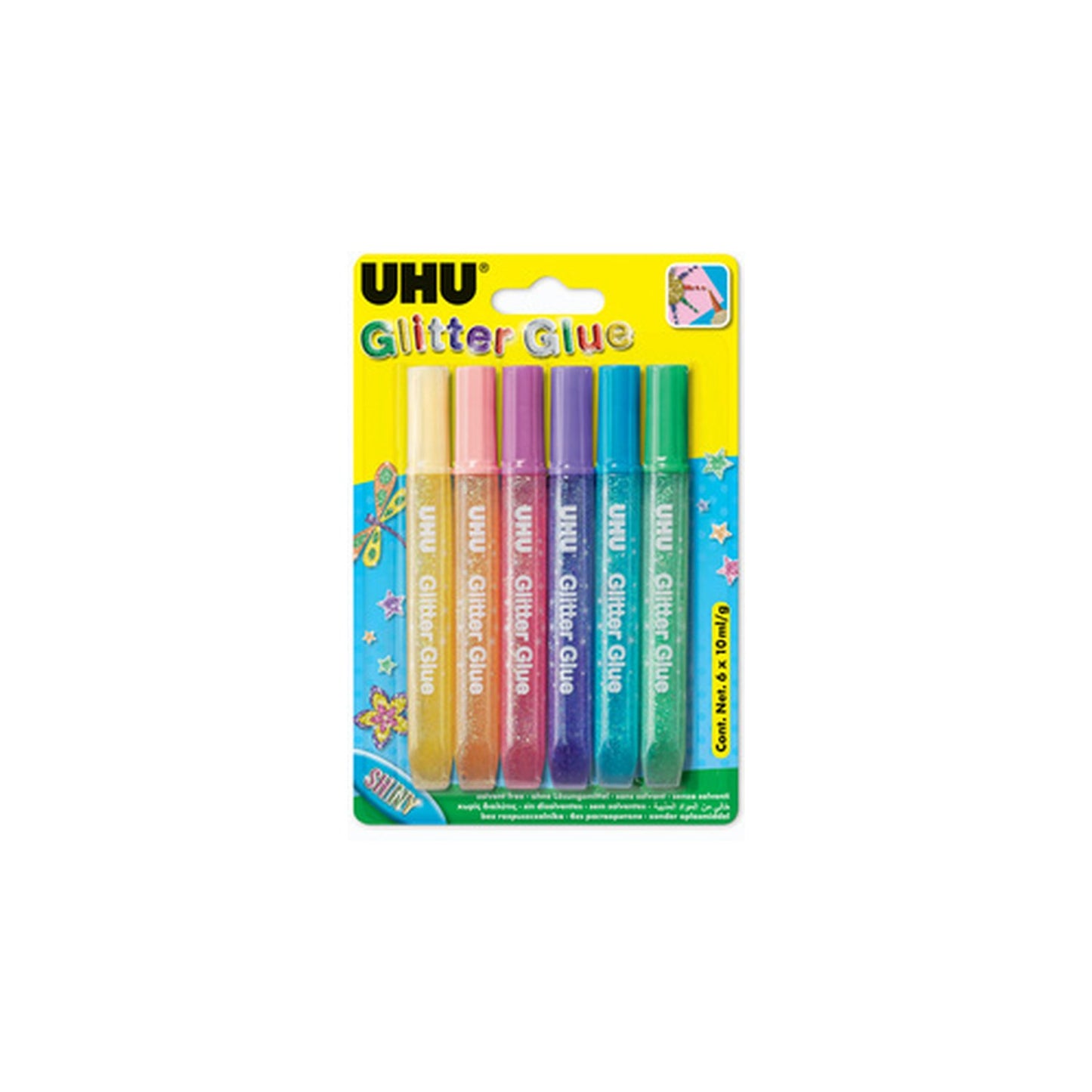UHU Colle scintillante Glitter Glue Shiny, 6 x 10 ml