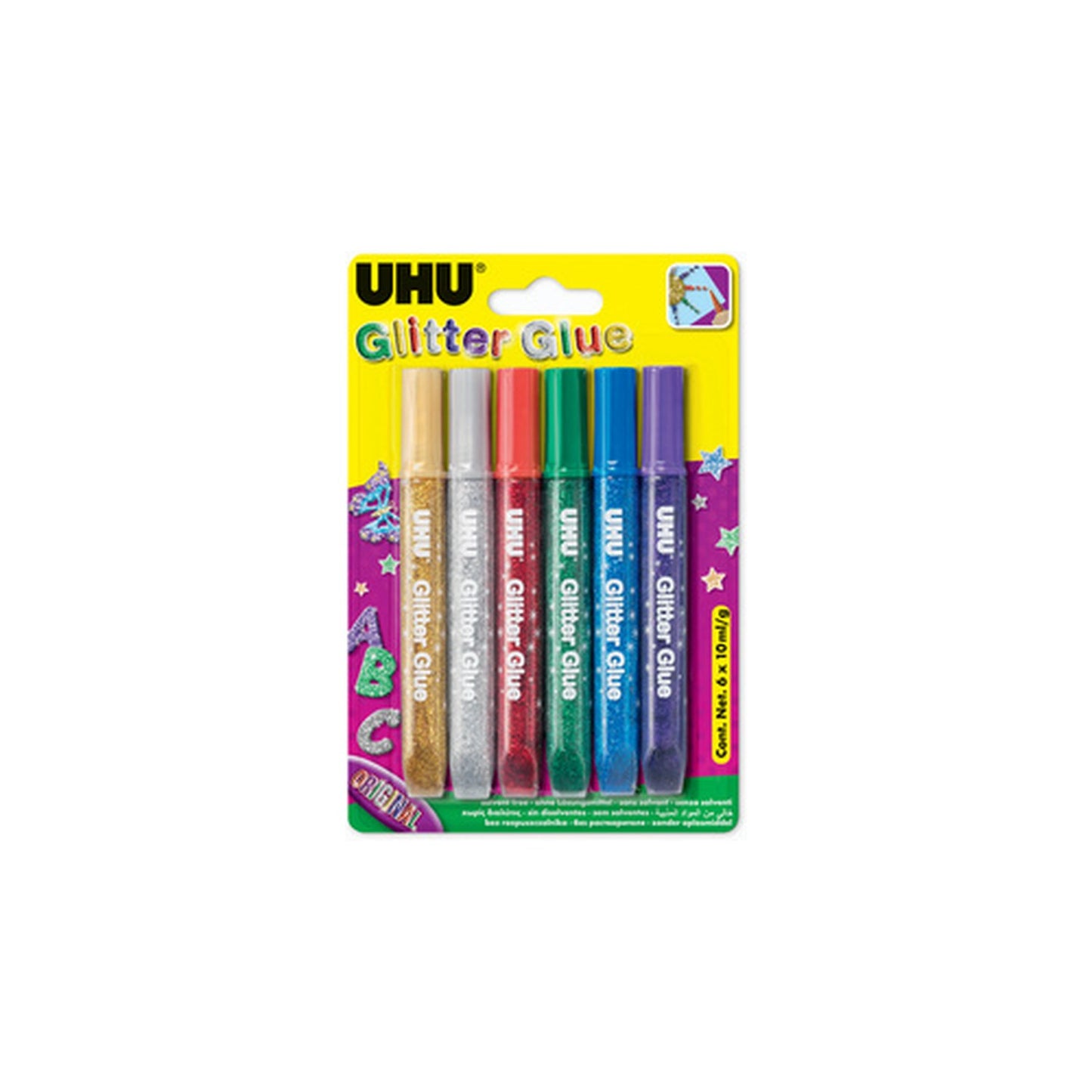 UHU Colle scintillante Glitter Glue Original, 6 x 10 ml