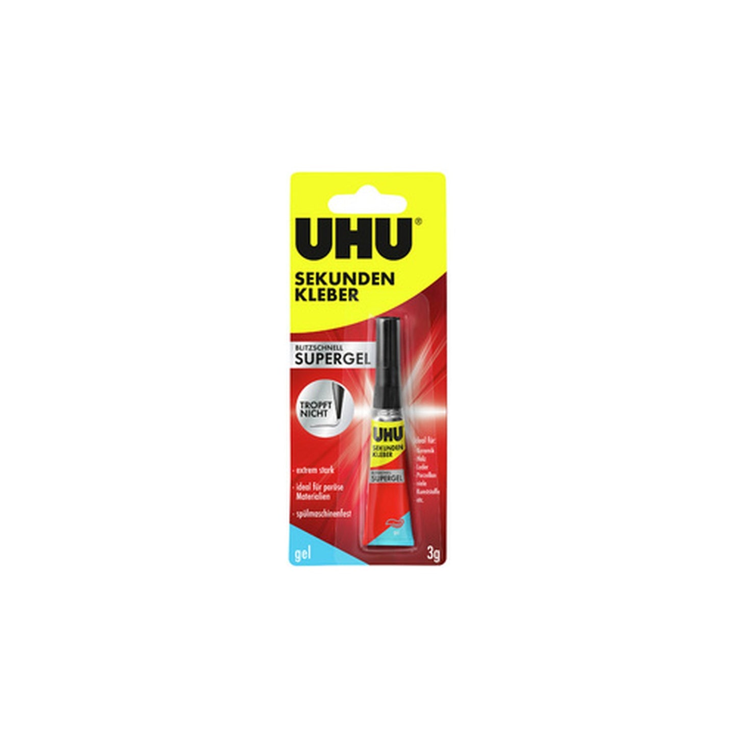 UHU Colle instantanée SUPERGEL, avec solvant, tube de 3 g
