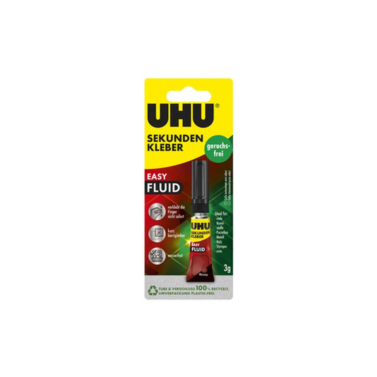 UHU Colle instantanée EASY FLUID, sans solvant, tube de 3 g