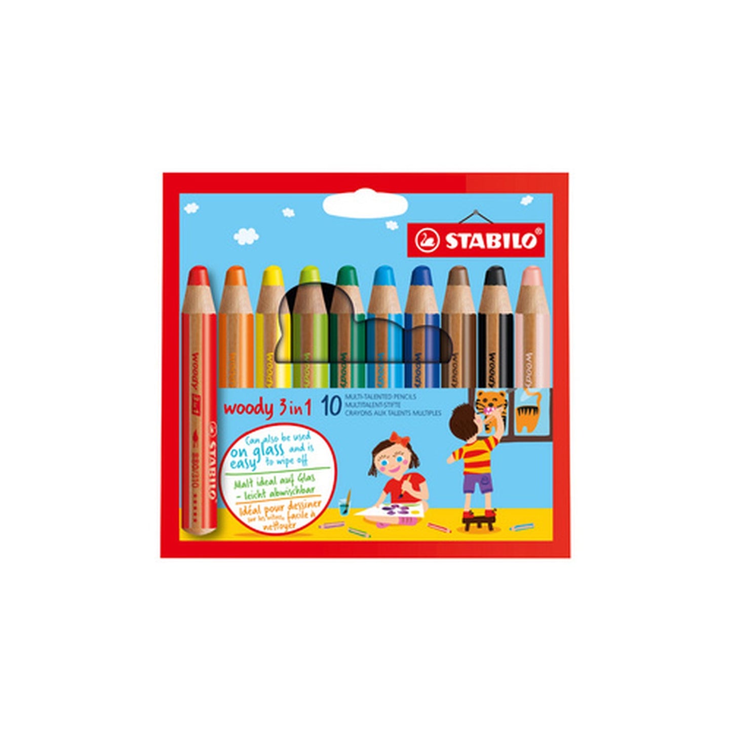 STABILO Crayon multi-talents woody 3 en 1, étui carton de 10