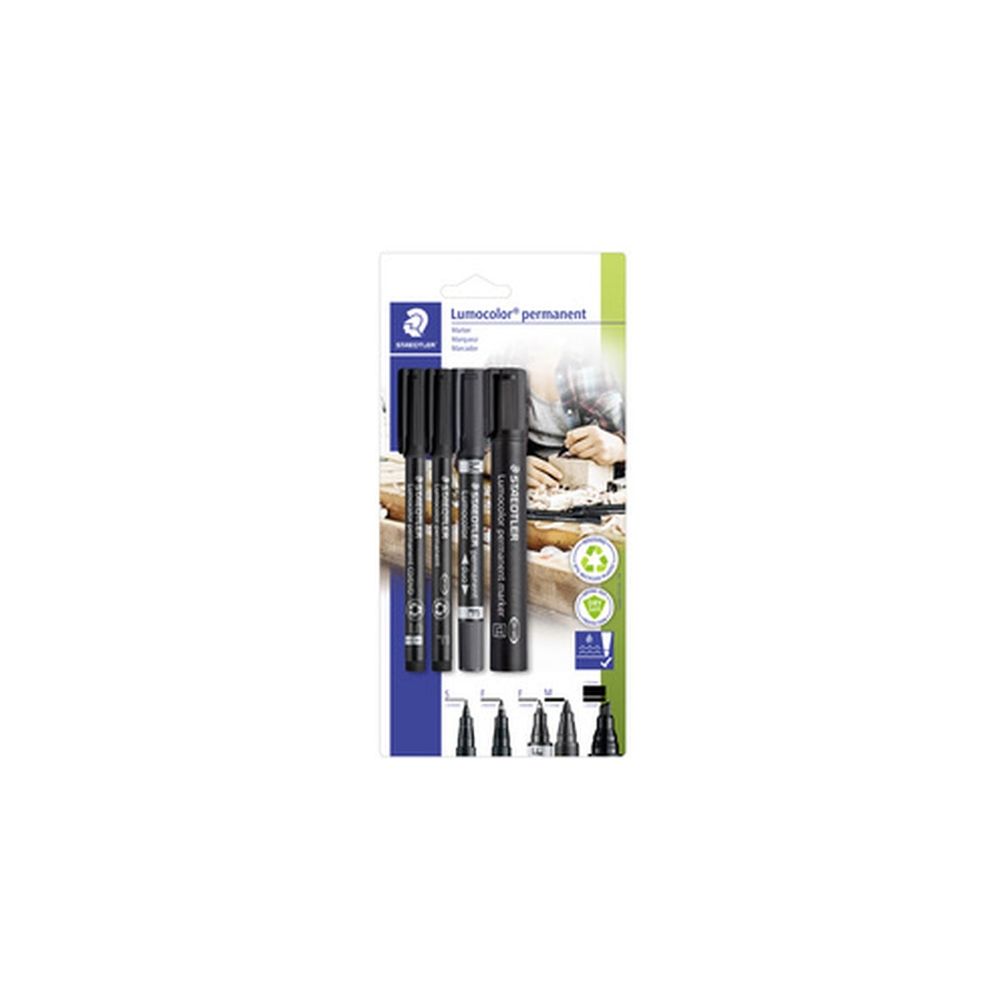 STAEDTLER Set de 4 marqueurs permanents Lumocolor, noir