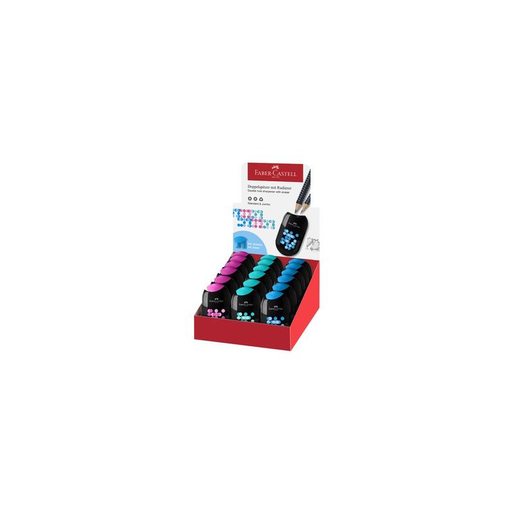 FABER-CASTELL Taille-crayon double TWO TONE, en présentoir x18