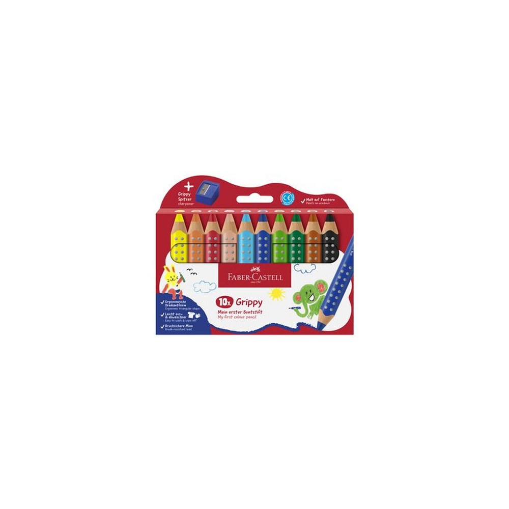 FABER-CASTELL Crayon de couleur Grippy, étui carton de 10