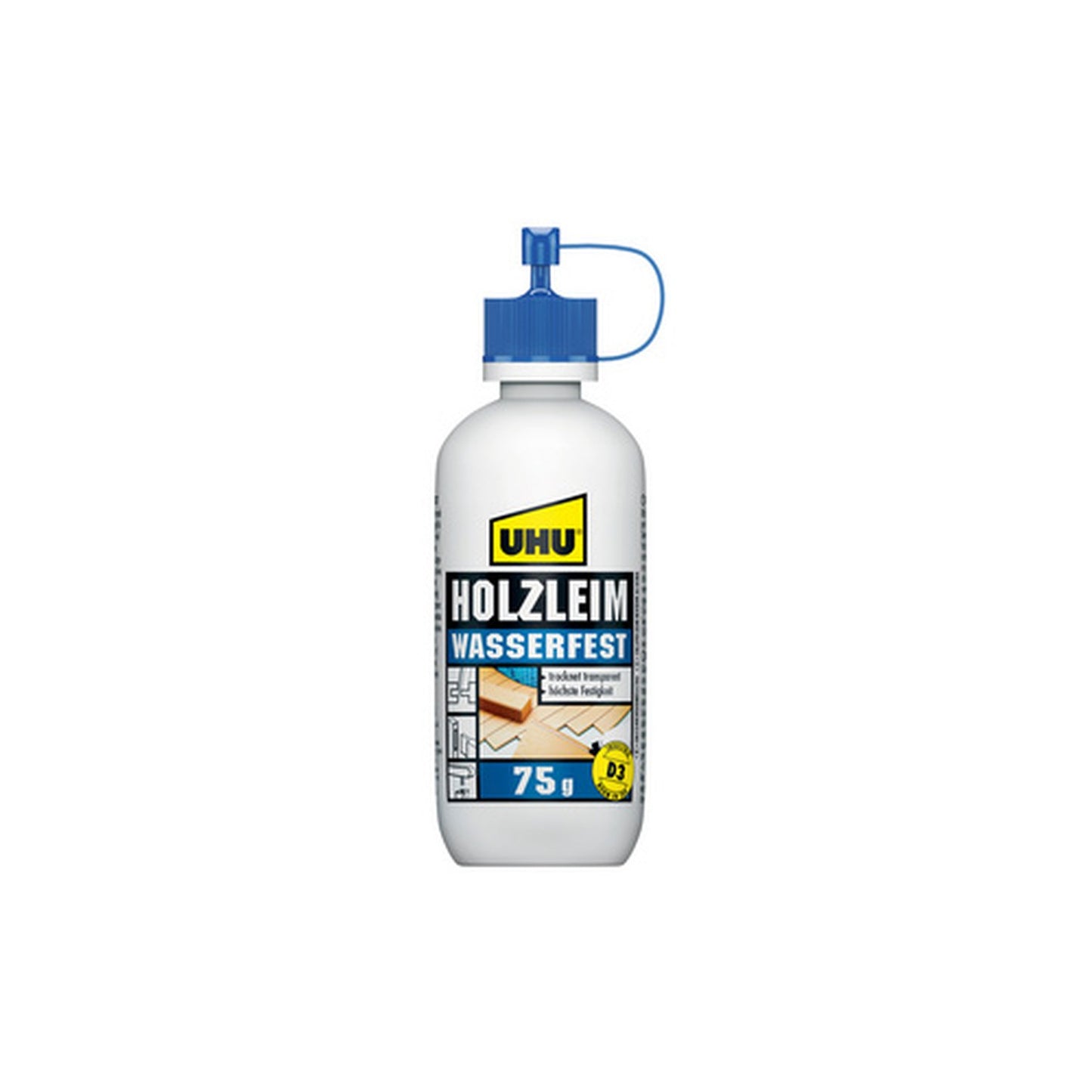UHU colle à bois étanche D3, sans solvant, bouteille de 75 g