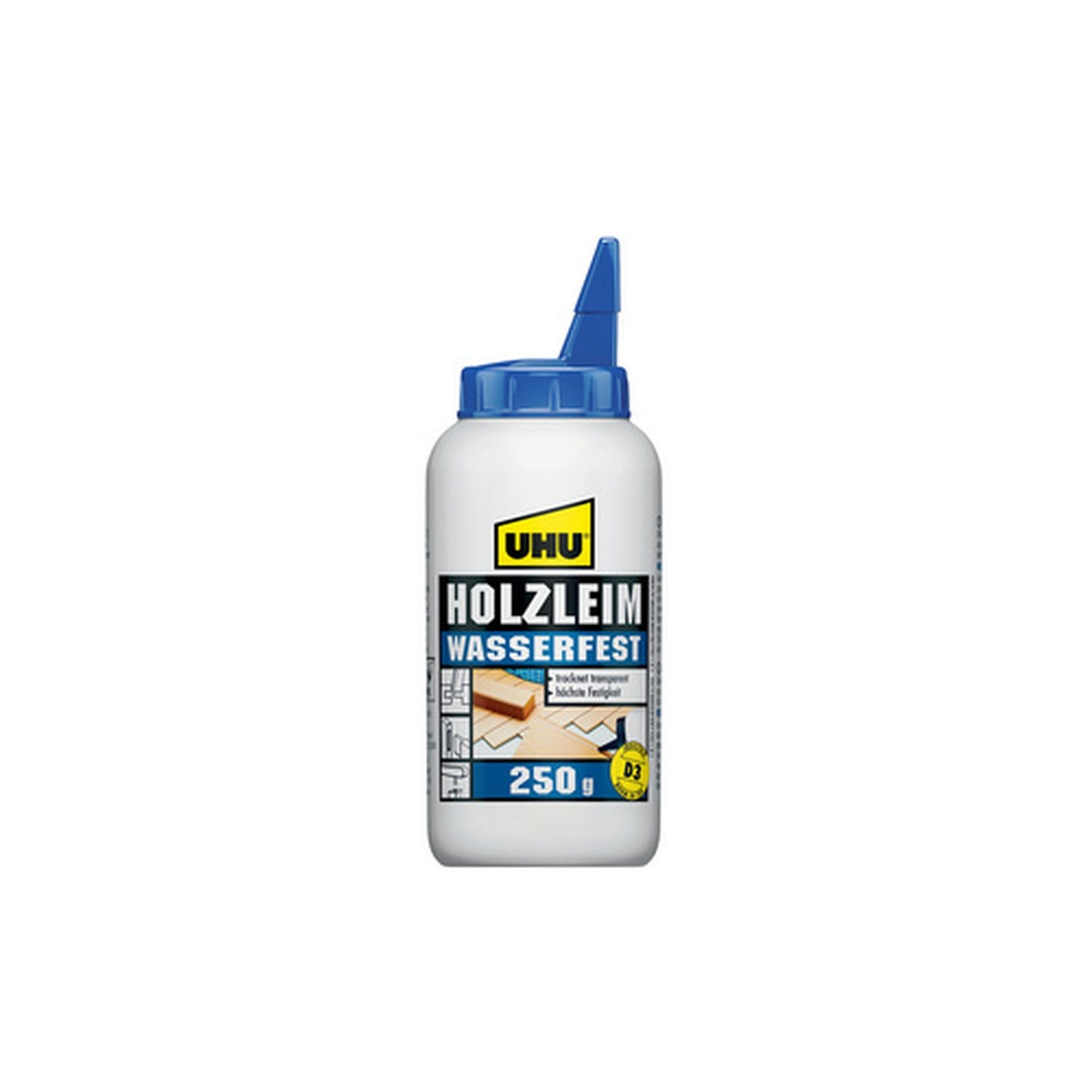 UHU colle à bois étanche D3, sans solvant, bouteille de 250g