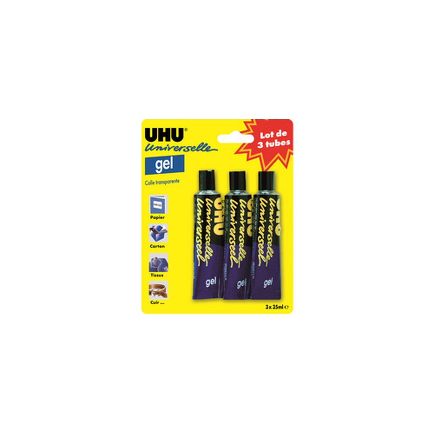 UHU Colle universelle gel, set de 3, contenu: 3 x 35 ml