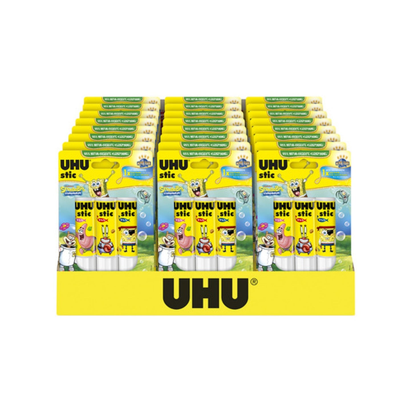 UHU Bâton de colle stic Bob l'éponge, 3 x 21 g, présentoir