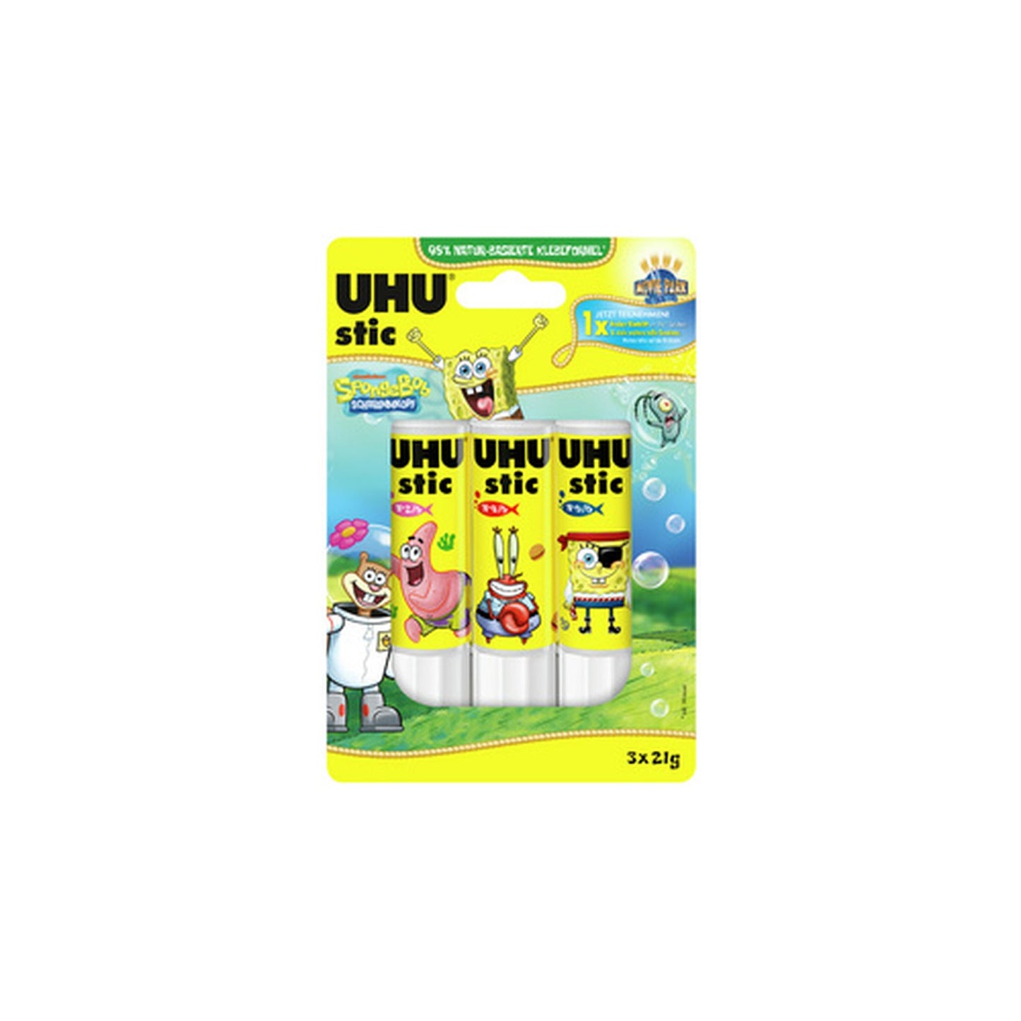 UHU Bâton de colle stic Bob l'éponge, 3 x 21 g, blister
