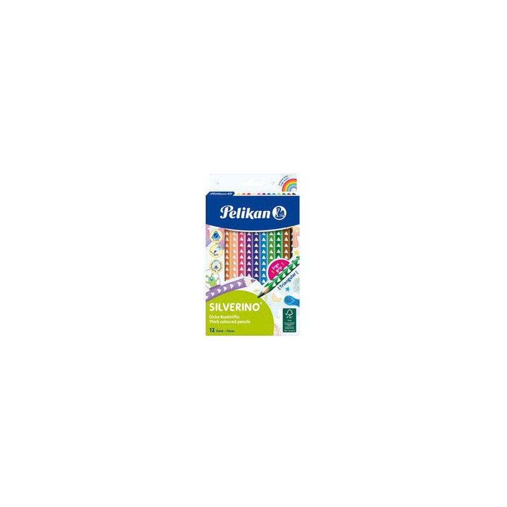 Pelikan Crayon de couleur triangulaire SILVERINO gros, étui