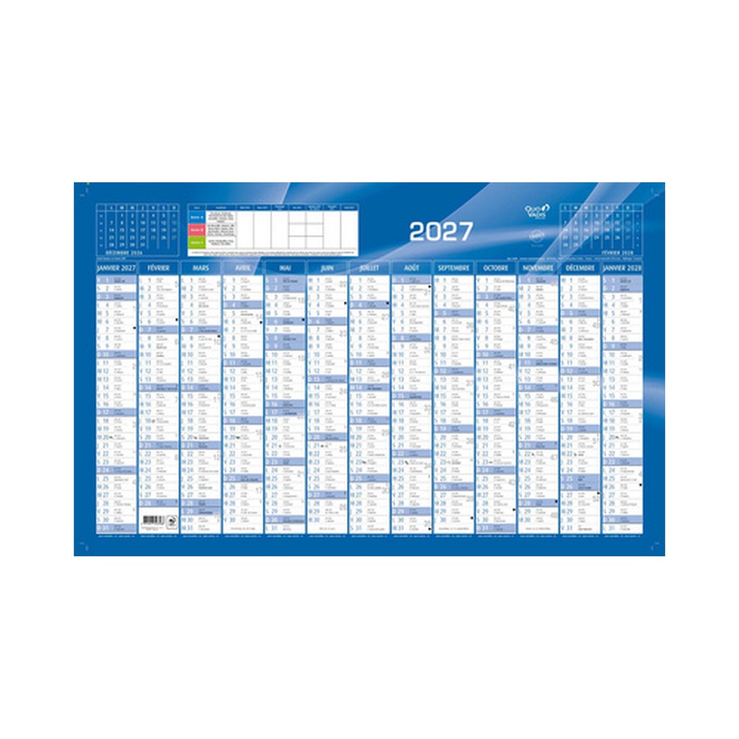 QUO VADIS Calendrier, 650 x 430 mm horizontal, 2027, bleu x10