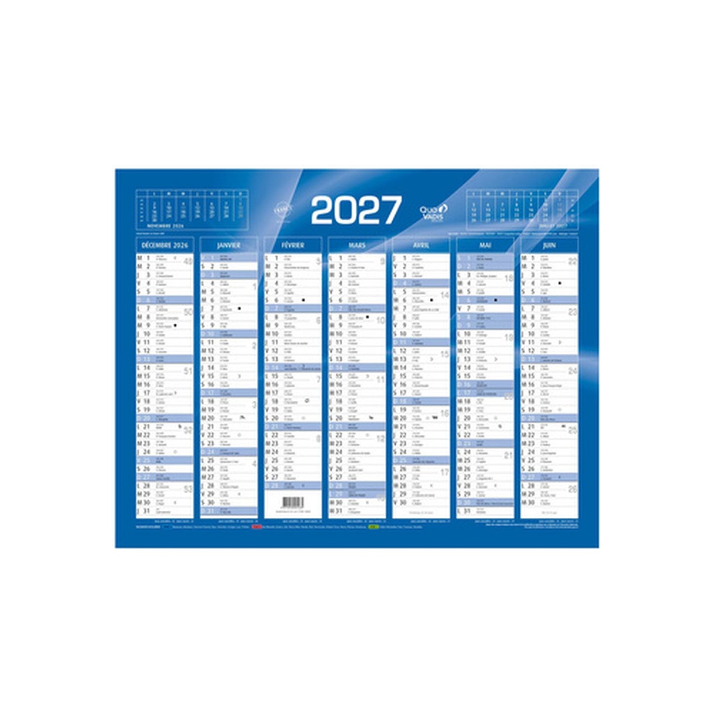 QUO VADIS Calendrier de banque bleu, 270 x 210 mm, 2027