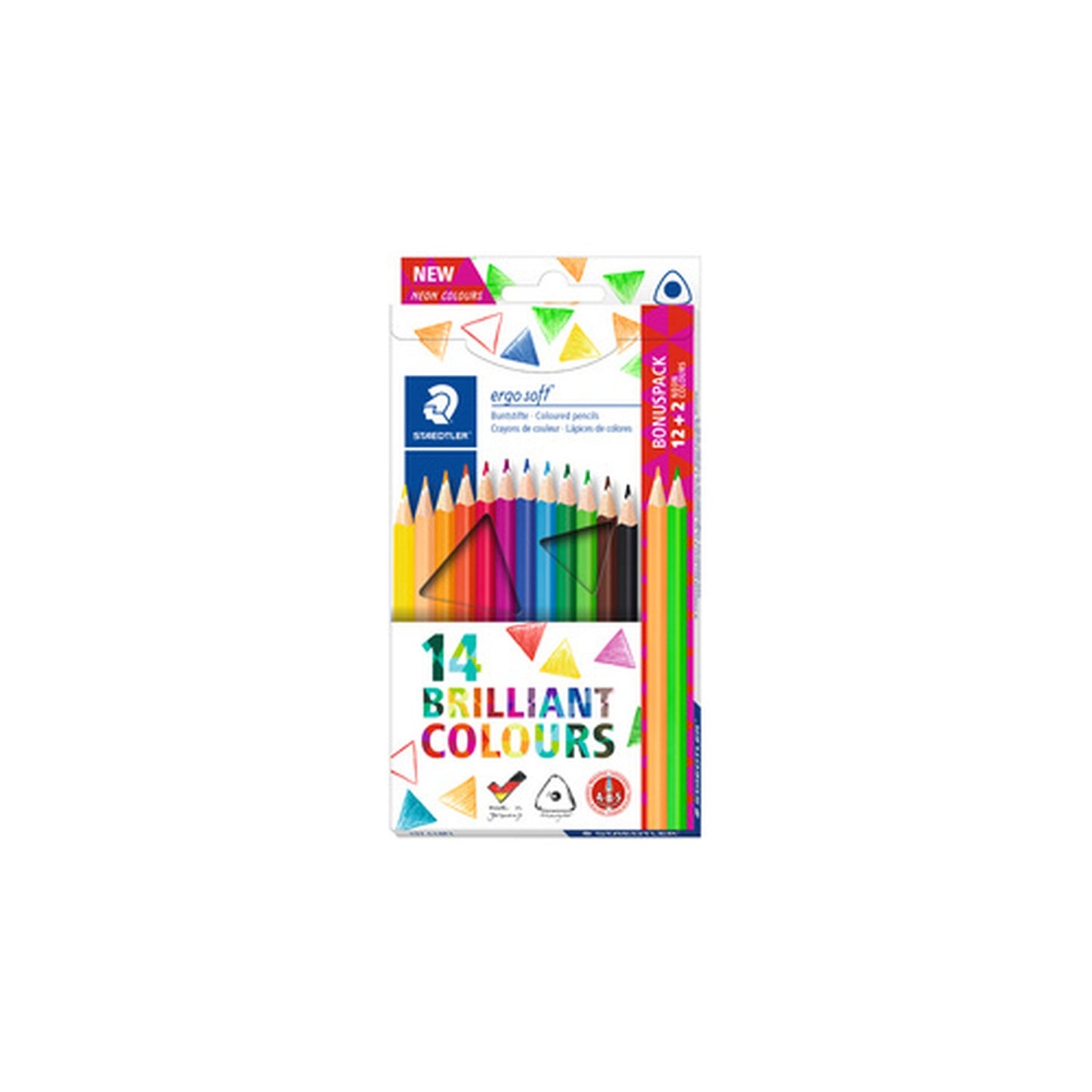STAEDTLER Crayon de couleur triangulaire ergosoft, 12+2 étui
